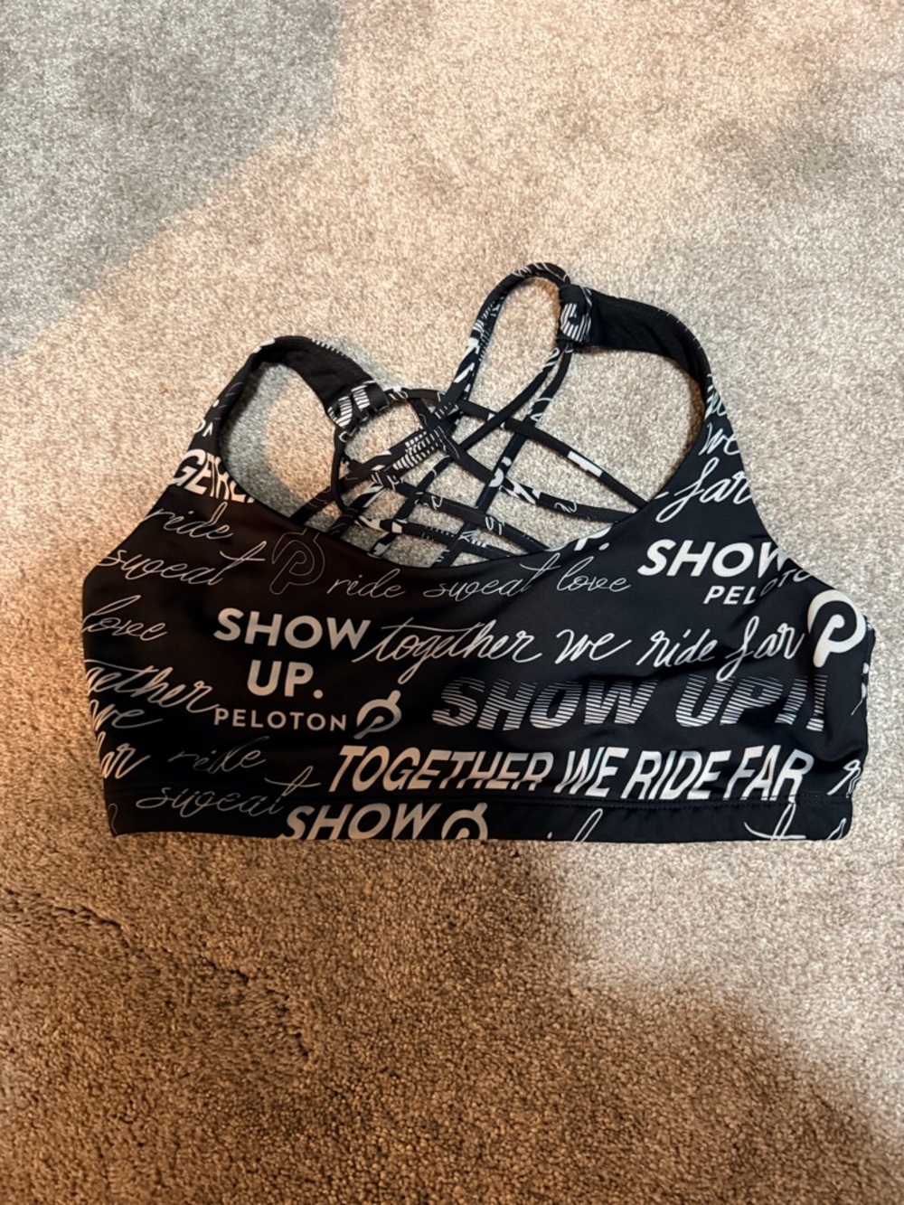 Peloton Show UP bra Black Strappy Back Sports Bra